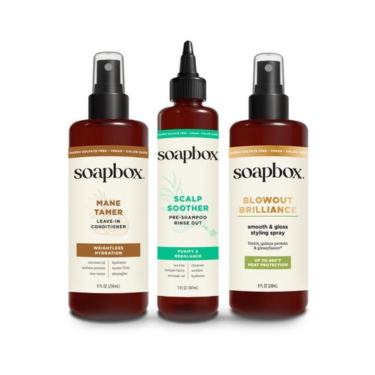 Soapbox Hair Treatment + Styler Trio banner